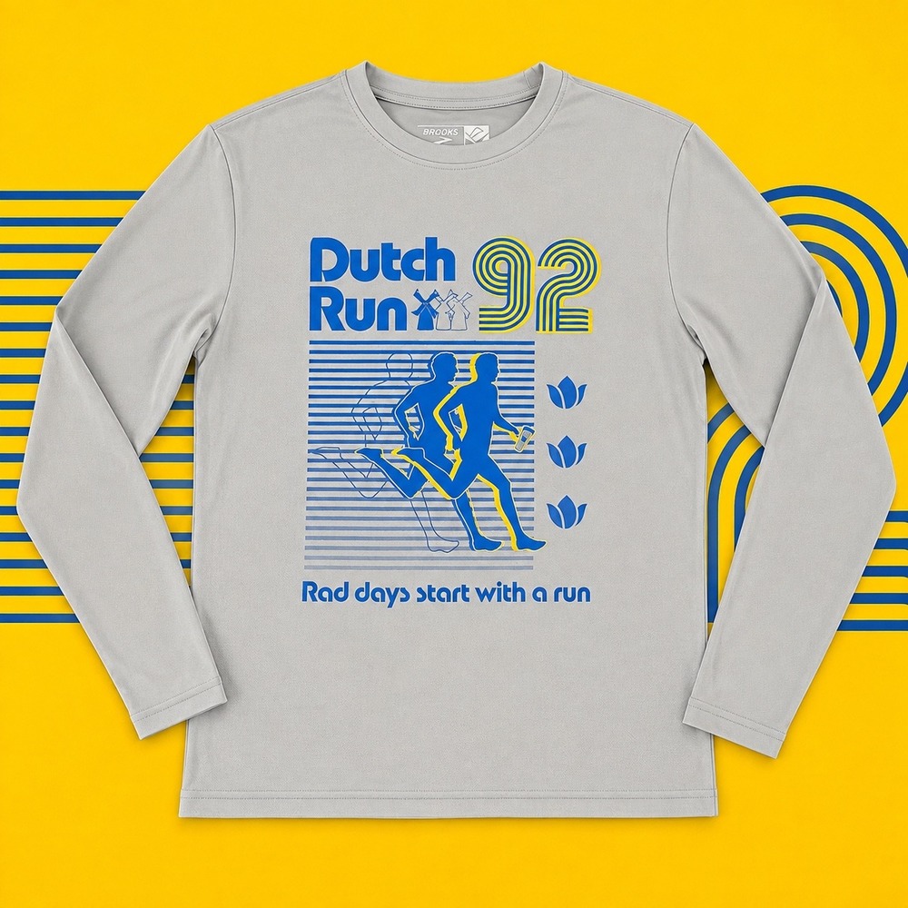 Brooks Dutch Run 92 Long Sleeve Graphic Running Shirt Gray Mens Large